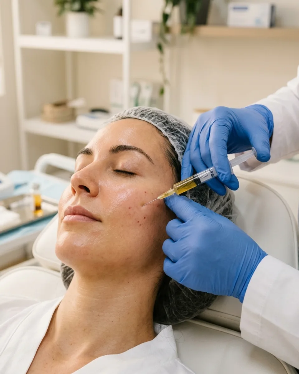 Aplicación de gotas de serum — plasma rico en plaquetas facial en Concón